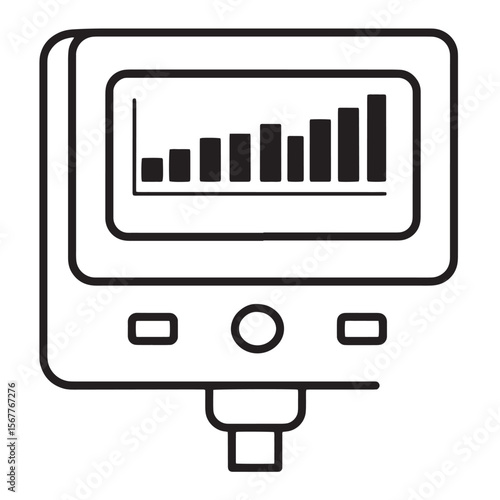 A vector illustration of a digital display showing statistical data progressing upwards