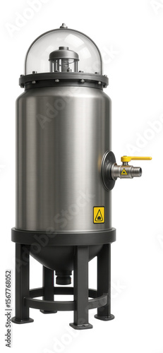 Vertical cylindrical anaerobic digester with a gas collection dome for a biogas production facility.