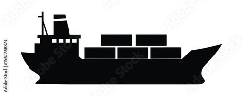 Black silhouette of a cargo ship delivering goods globally