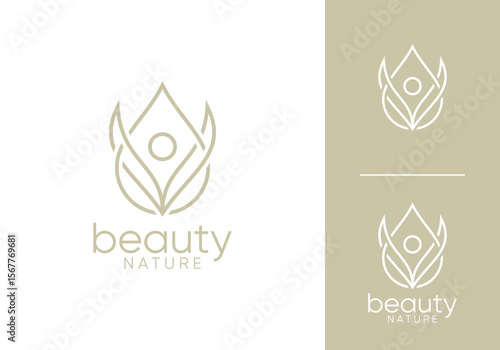leaf and water drop logo. premium health spa beauty cosmetics icon design concept