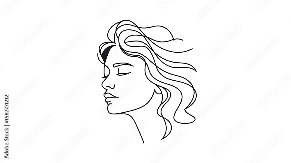 abstract one-line drawn woman�s face with flowing hair abstract one-line drawn woman�s face with flowing hair
