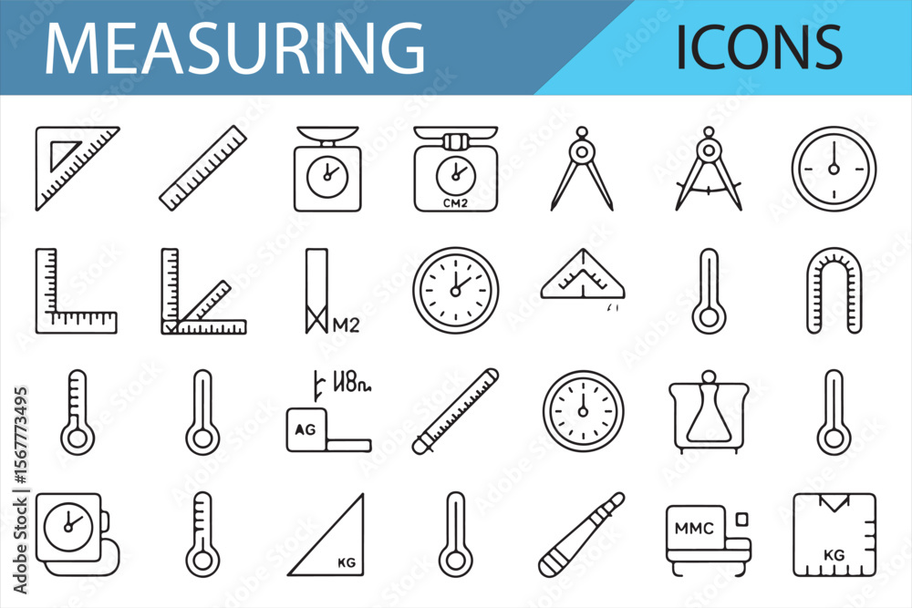 Icons for Measuring Instruments, Tools, and Calculation Devices for Design
Icons for Measuring Instruments, Tools, and Calculation Devices for Design