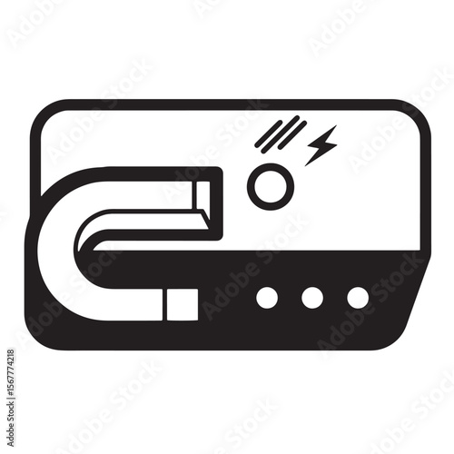 Black and white magnet icon illustrating science and physical principles of attraction