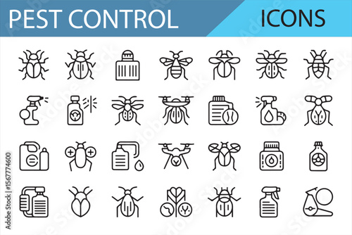 Icons of Pest Control, Insecticides, and Sprayers for Environmental Health