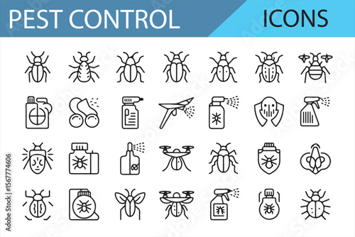 Collection of Pest Control, Bug, and Insect Treatment Icons for Design

