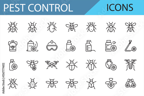 Set of Pest Control and Extermination Icons for Health and Safety