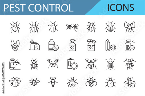 Various Pest Control Icons for Insect Management, Spraying, and Extermination