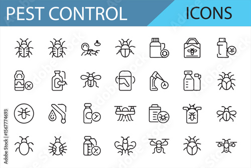 Collection of Pest Control Icons for Bugs, Pesticides, and Home Treatment