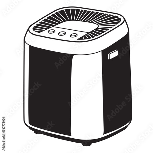 Black and white vector illustration of a modern portable air purifier or humidifier