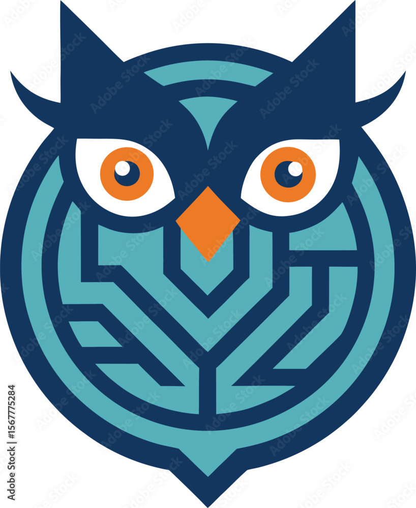 Obraz premium owl hidden in maze creative logo icon on white bac.eps