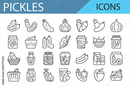 Vector Icons of Pickles, Jars, and Spices for Food and Kitchen Use