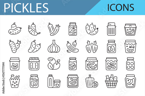 Illustrations of Pickle Jars, Fermented Foods, and Vegetables for Food Designs

