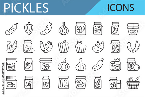 Various Pickle Icons for Fermented Vegetables and Spices in Jars