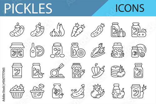 Collection of Pickled Food and Jar Icons for Kitchen and Cooking Designs