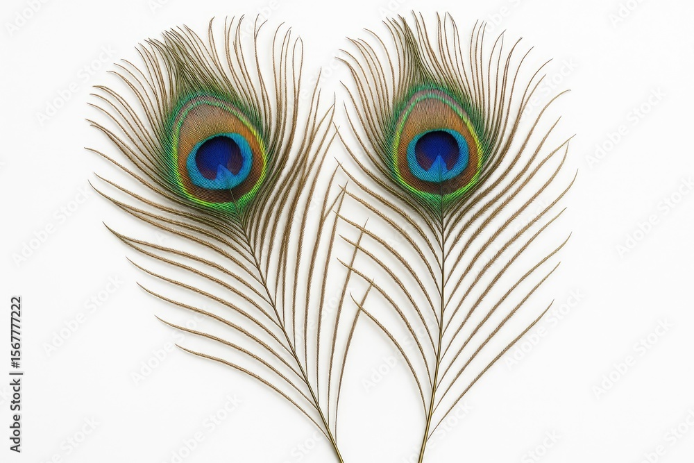 Obraz premium Elegant peacock feathers displayed against a white background