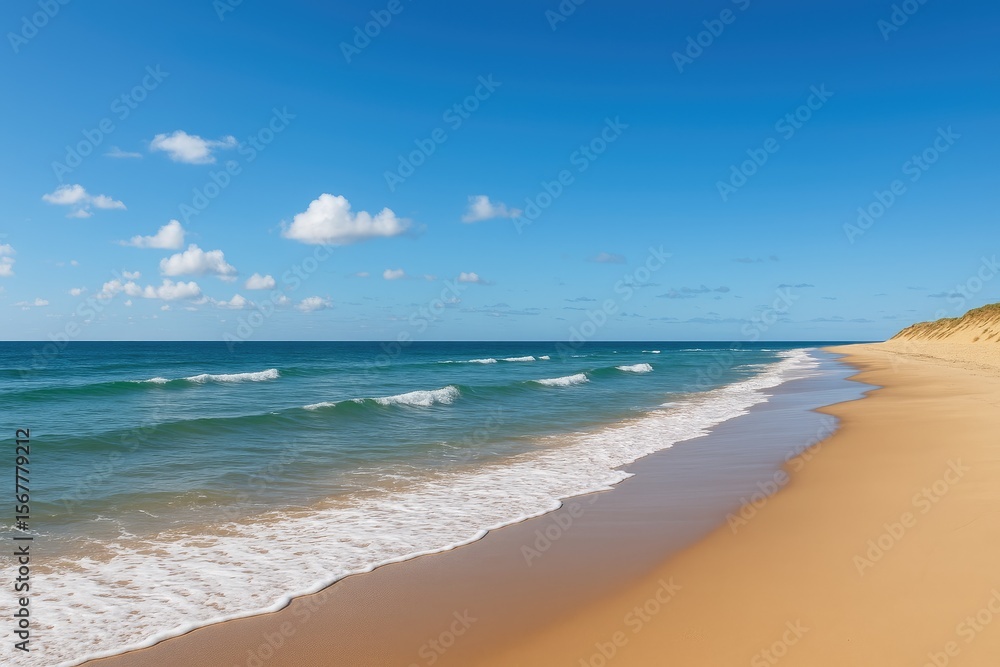 Fototapeta premium Azure Horizon and Coastal Shoreline at a Seaside Destination