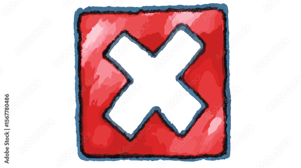 Fototapeta premium Red checkmark icon with white background in hand-drawn style 