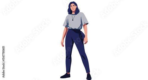 Young woman standing confidently in casual outfit with hijab  