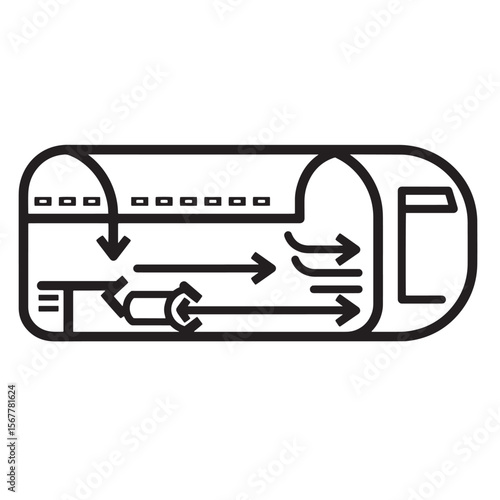 Simple schematic diagram of airflow and internal structure in a conceptual enclosure