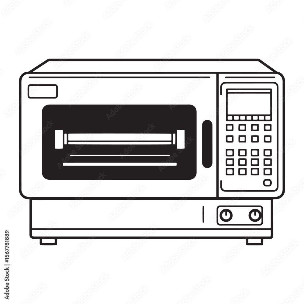 Fototapeta premium Simple vector illustration of a modern microwave oven appliance in black and white design