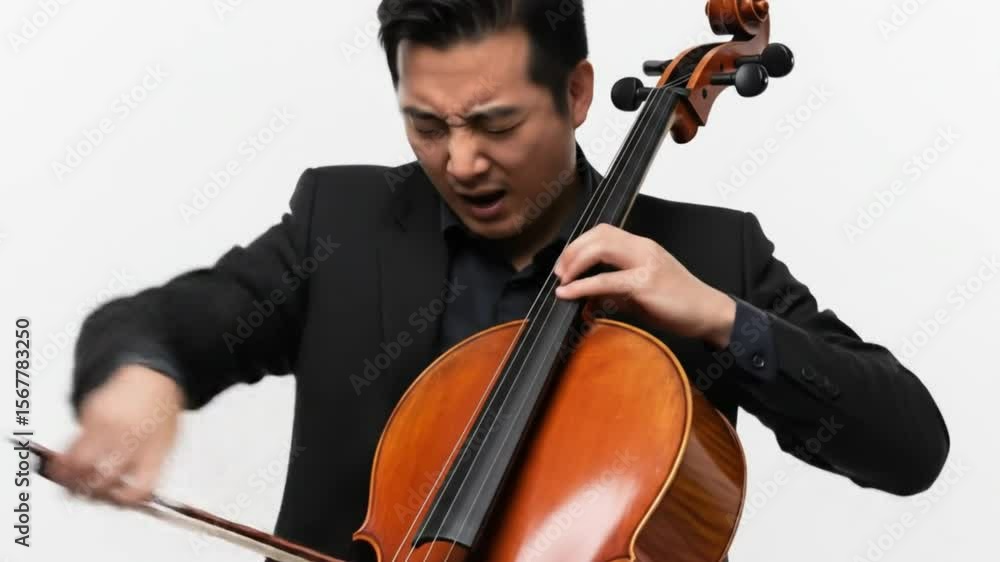 Intense musician plays cello passionately Intense musician plays cello passionately