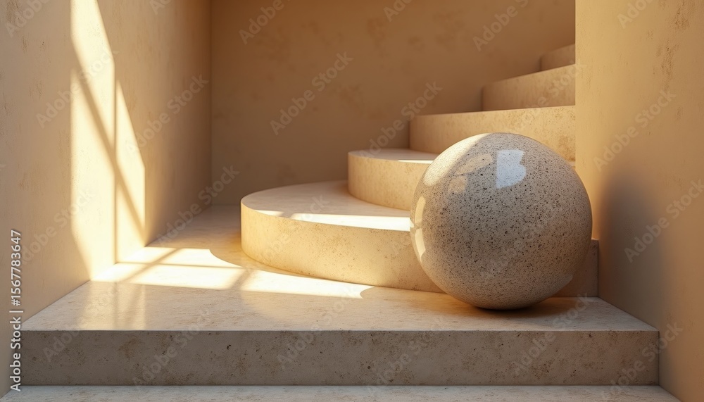 Obraz premium Elegant Curved Steps with a Polished Sphere Accent