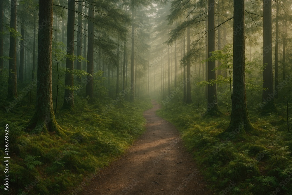 Fototapeta premium A chilly morning walk along a forest path
