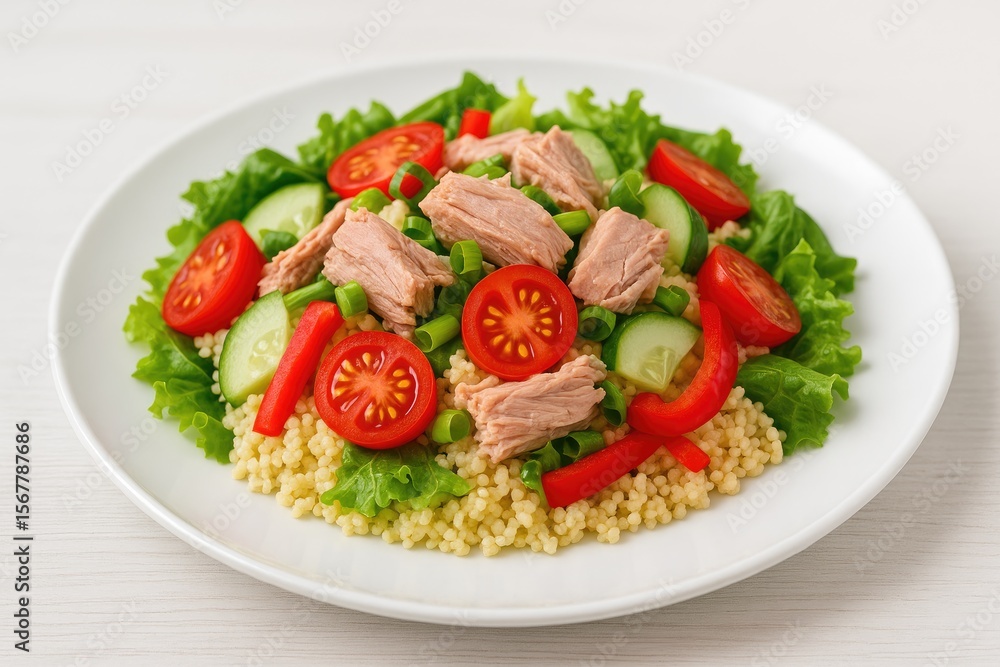 Delicious couscous salad featuring tuna and fresh vegetables Delicious couscous salad featuring tuna and fresh vegetables