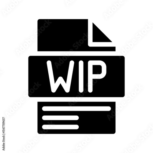 Wip Glyph Icon. File Document icon is an abbreviation for Work in progress.