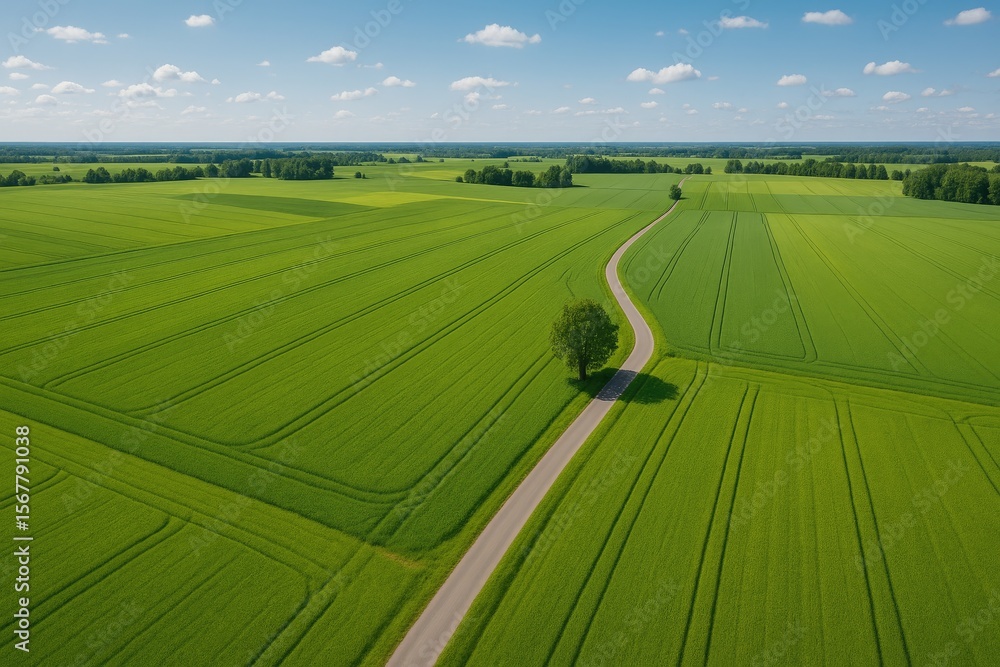 Obraz premium Aerial view of lush agricultural land