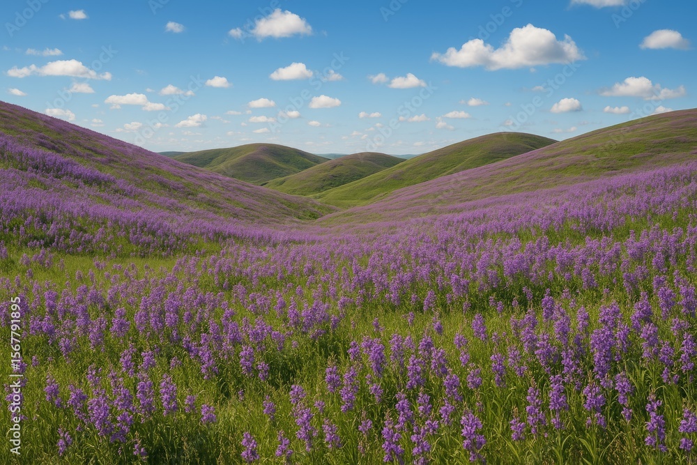 Naklejka premium Violet-flowered hillscape