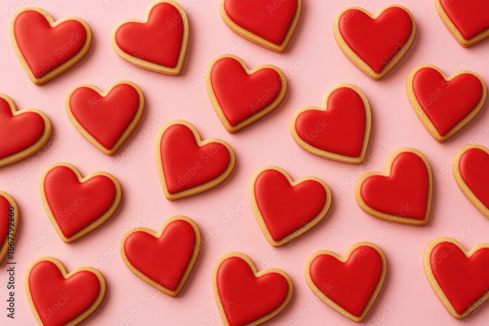 Obraz premium Festive pink-themed heart-shaped cookies for celebrations and parties