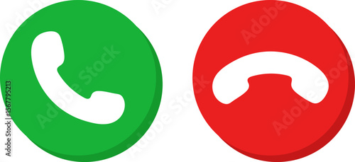 phone call Accept and decline icon set.  Cell phone communication symbol. Phone Dial Symbols. Green and Red. yes and no buttons. Incoming call icons