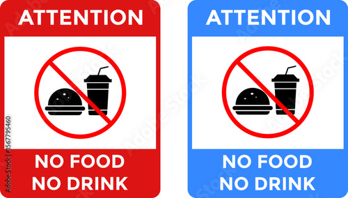No food or drink. Prohibition of eating and drinking.  prohibited sign. Junk food not allowed inside. Red circle restriction. unhealthy fast food symbol
