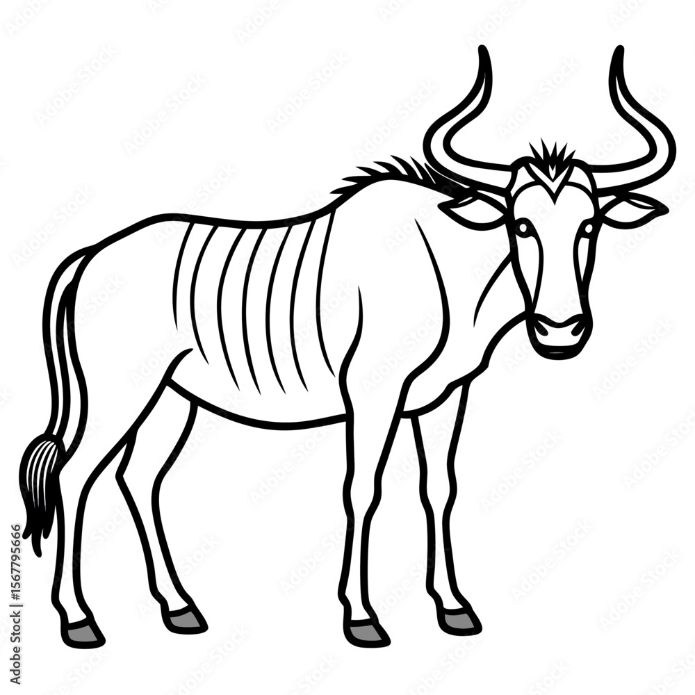 Obraz premium Wildebeest Outline Vector Silhouette