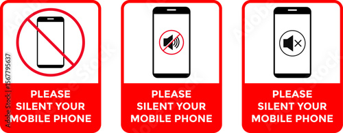 no mobile phone. please silent your mobile phone notice. Warning sign. no smartphone allowed icons. prohibited sign symbol