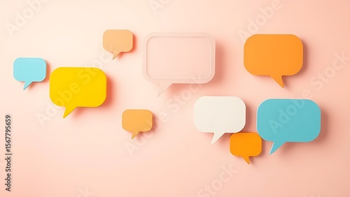 Abstract pastel speech bubbles floating for feedback concept