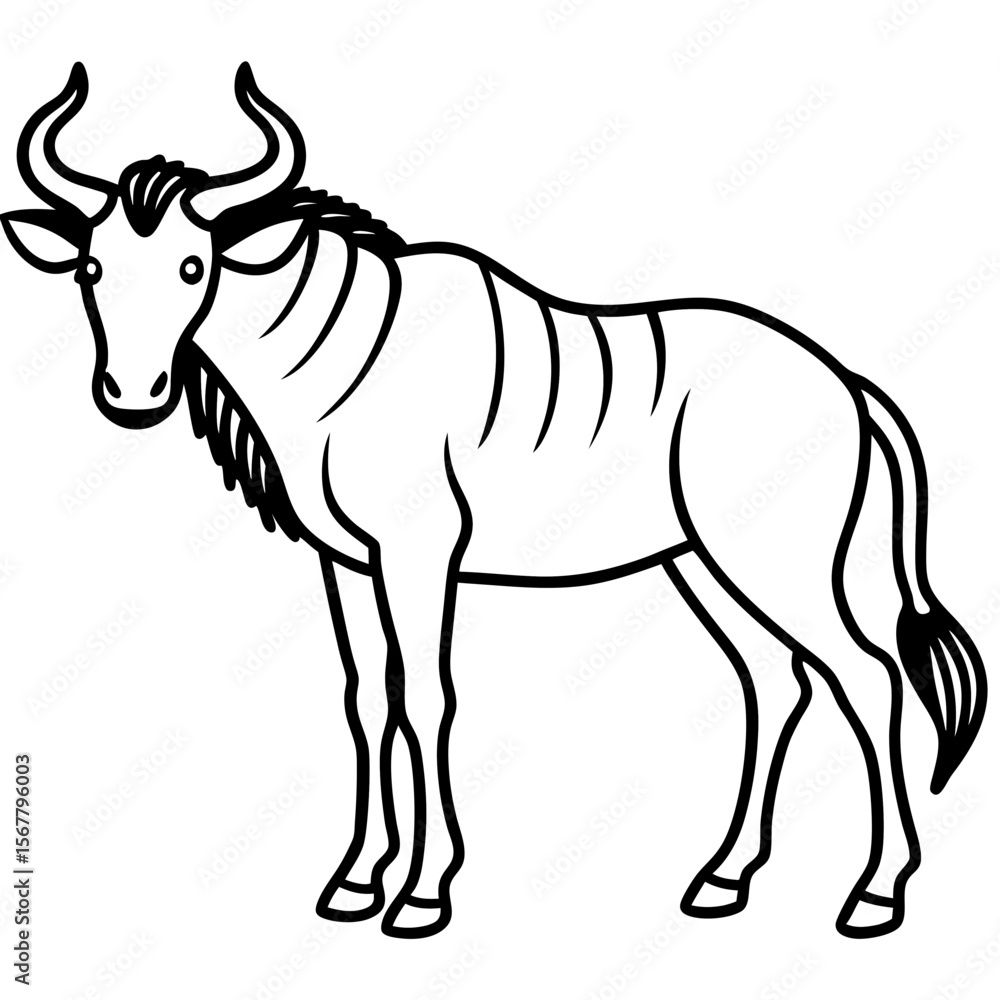 Obraz premium Wildebeest Outline Vector Silhouette