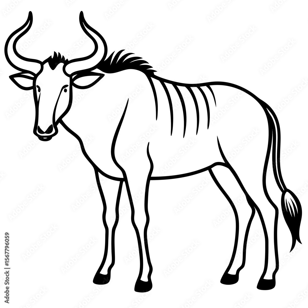 Obraz premium Wildebeest Outline Vector Silhouette