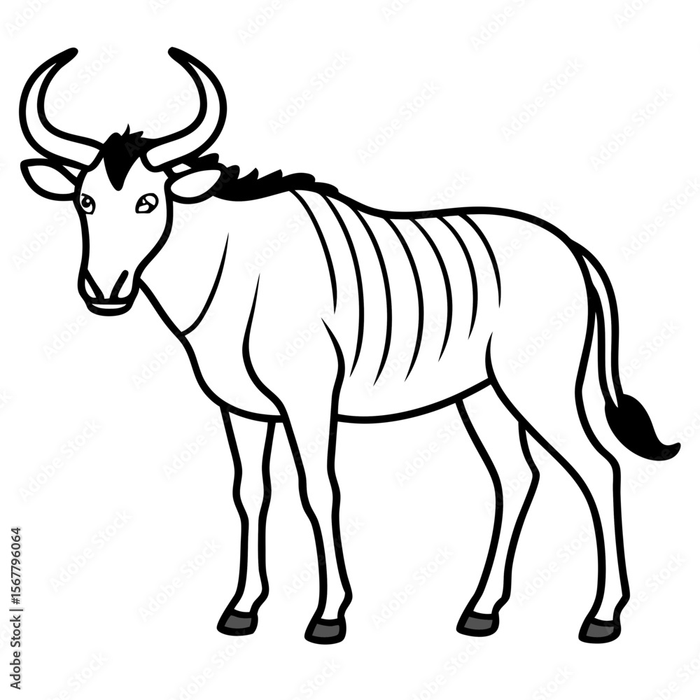 Obraz premium Wildebeest Outline Vector Silhouette