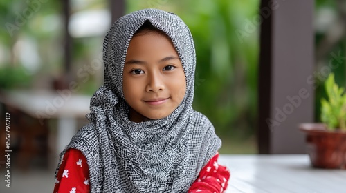 Young girl wearing hijab outdoor portrait