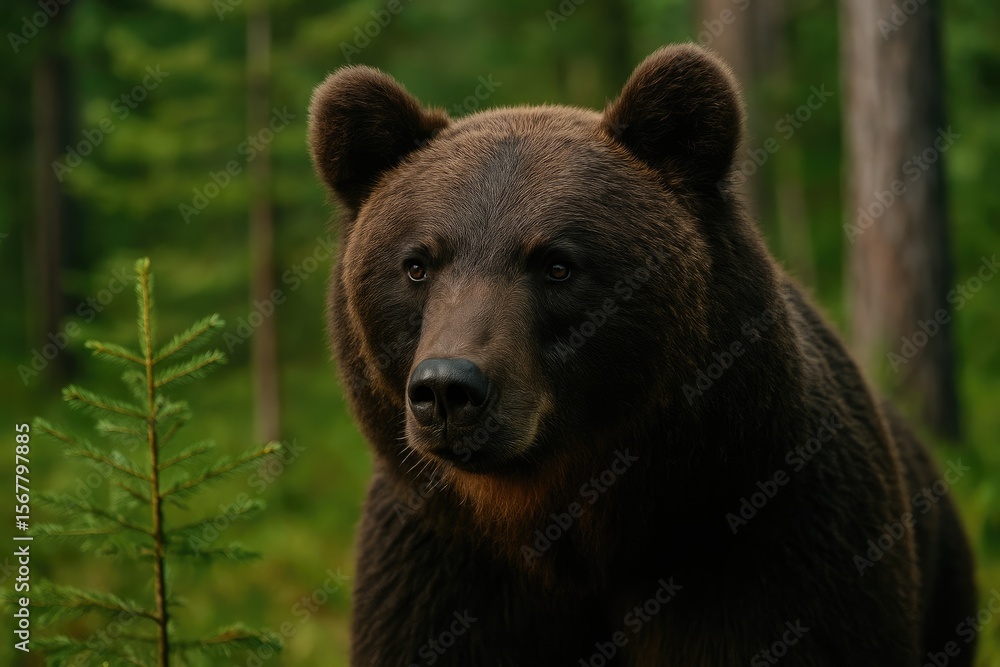 Fototapeta premium Large bear beside a tiny tree