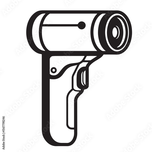 Black and white illustration of a handheld infrared thermometer medical device