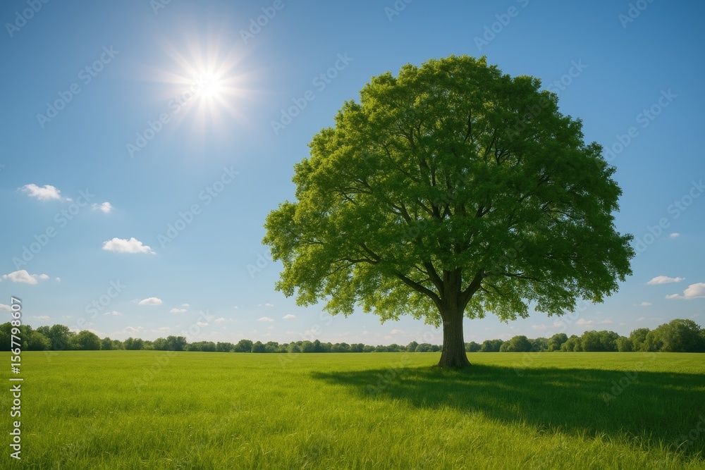 Obraz premium Sunlit Tree in a Bright Landscape