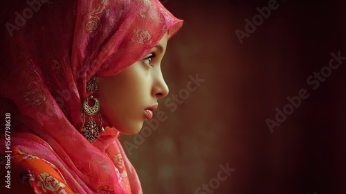 Young person wearing hijab profile portrait