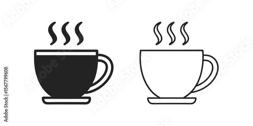Black and white steaming coffee cups drink beverage