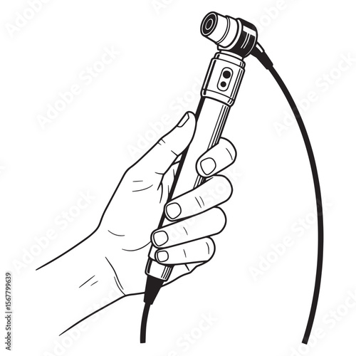 Hand holding an otoscope medical instrument illustration vector isolated on white background