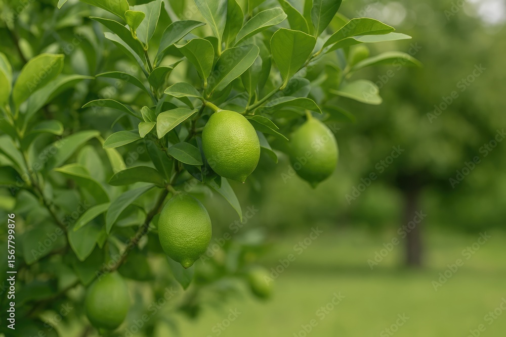 Seasonal tree adorned with vibrant green lemons in winter Seasonal tree adorned with vibrant green lemons in winter