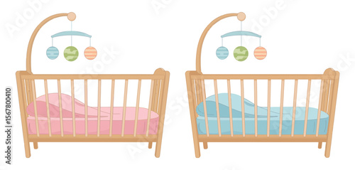 Two Baby Cribs with Mobile