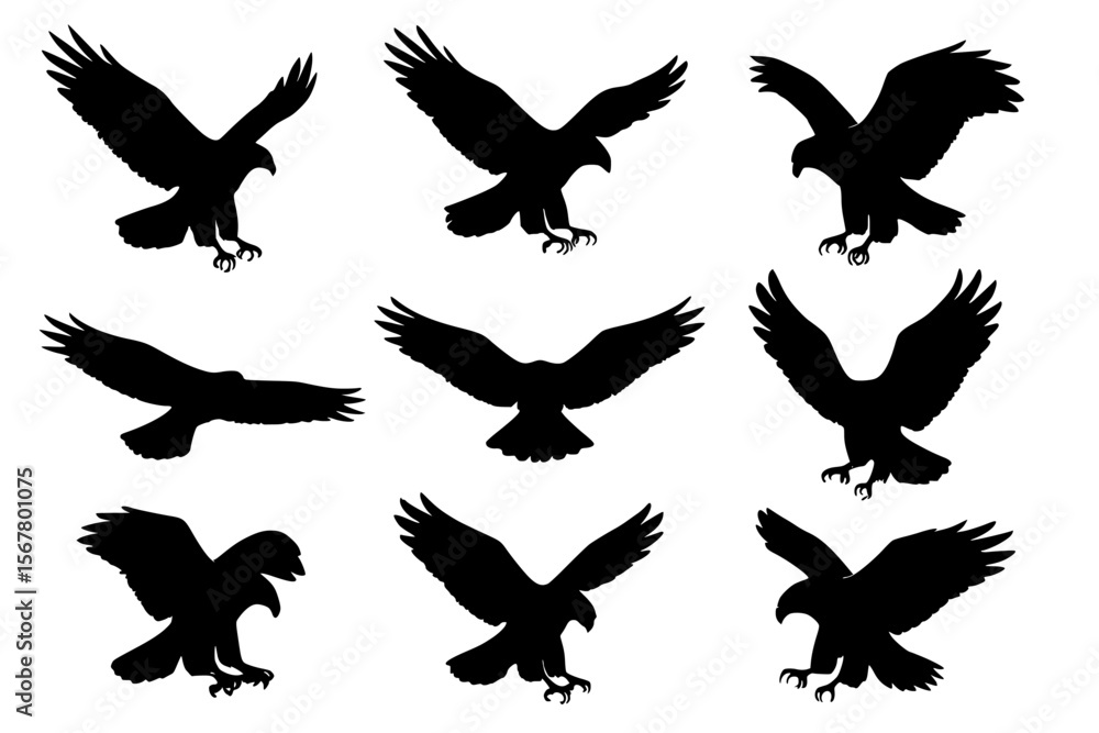 Obraz premium Silhouettes of Birds in Flight, Black Color Isolated on White Background